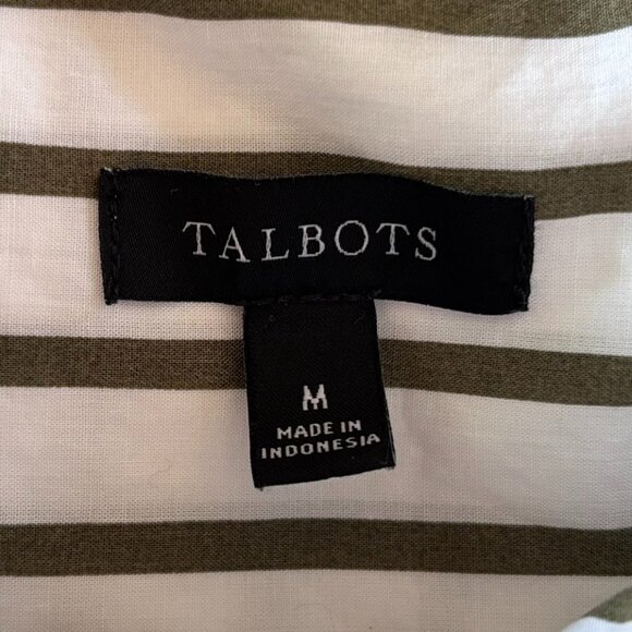 Talbots striped shirt moss green Medium Poplin Cotton Nautical Stripe - Picture 4 of 8